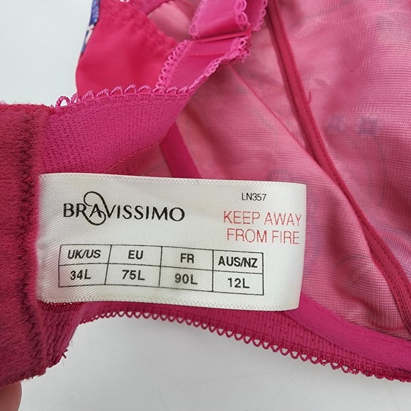 Bravissimo Pink Floral Lace Underwire Bra Sz 34L - Picture 3 of 4